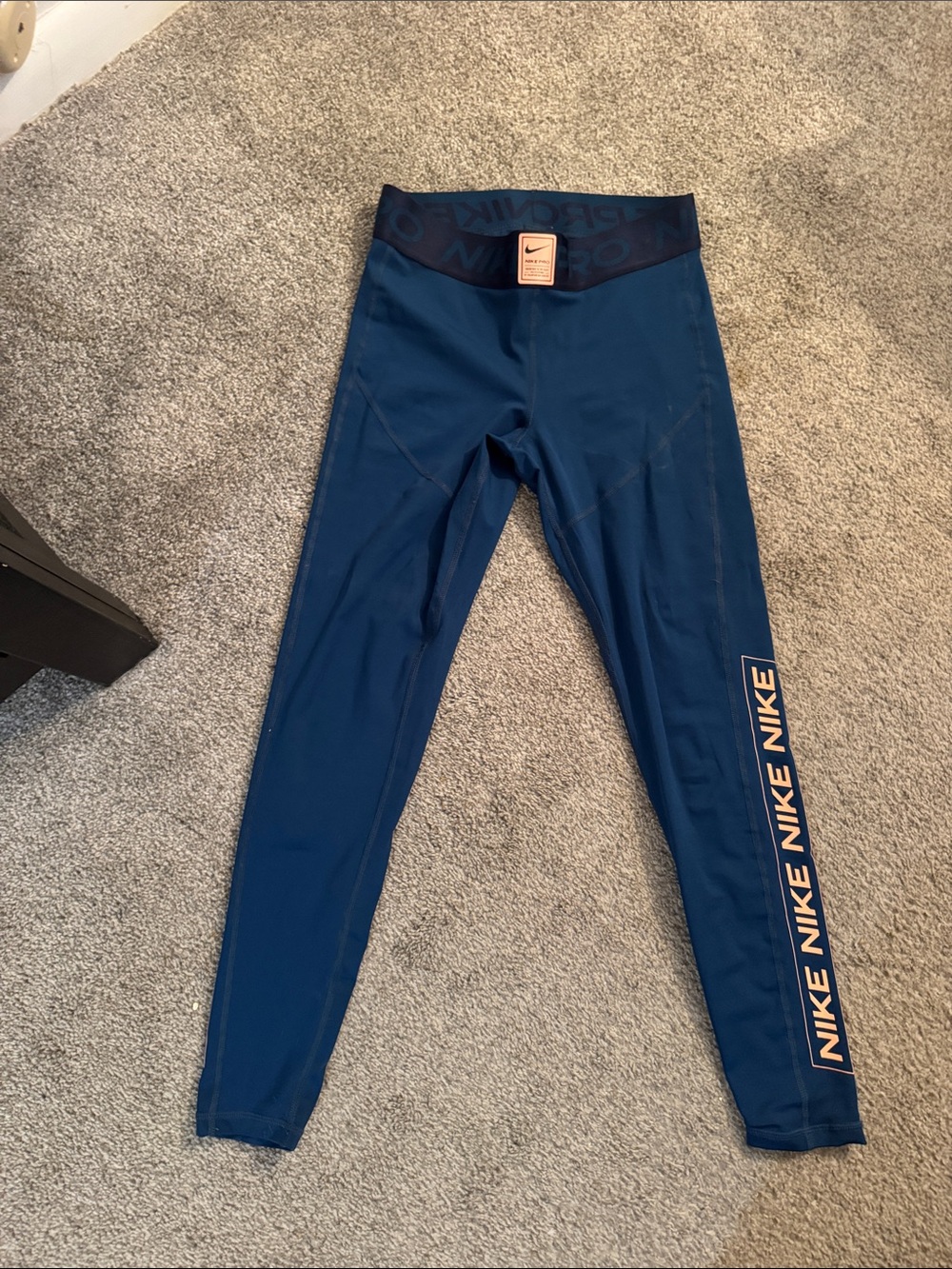Nike Girls Blue Performance Leggings with Side Logo